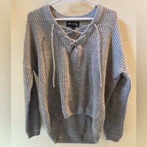 Urban Heritage Gray V-Neck Lace-Up Sweater